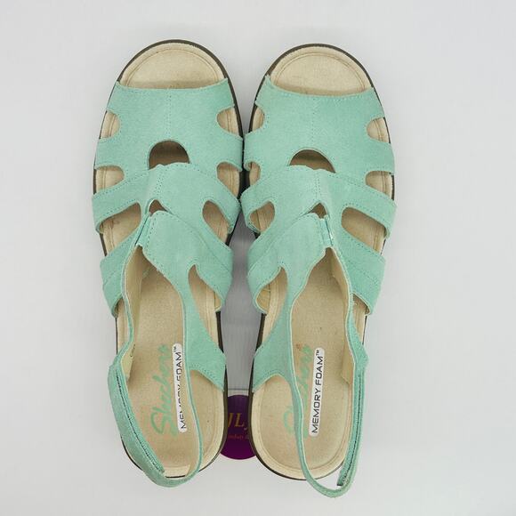 Skechers Women's Parallel Stylin Mint Green Suede Wedge Sandals Size 9.5 - Picture 9 of 13
